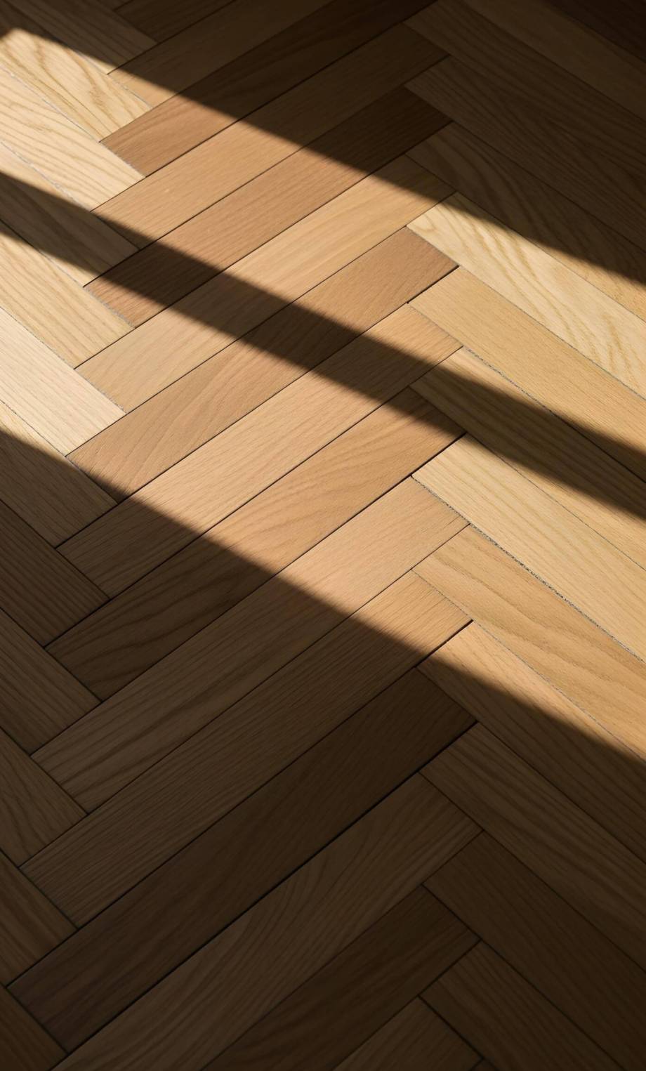 Suelo de parquet/tarima en espiga iluminado por luz natural